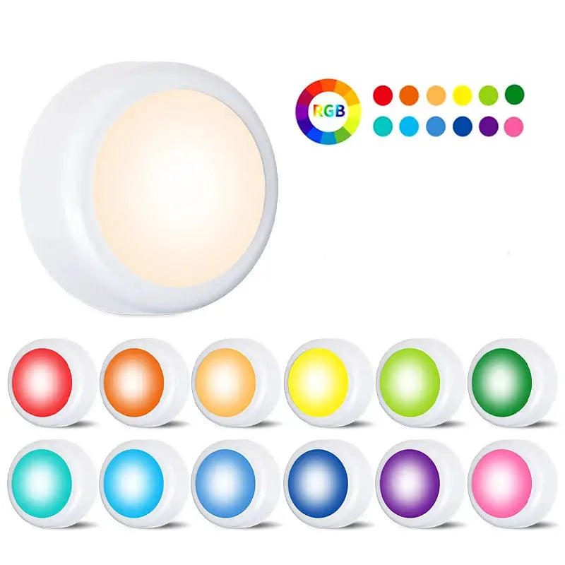 RGB under-cabinet LED lights by Simples Market; wireless battery-powered with remote control, dimmable