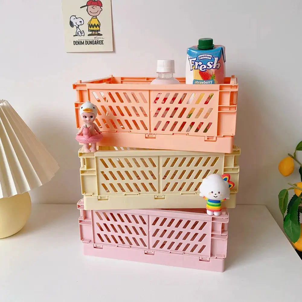 Collapsible Plastic Folding Storage Box Basket Desk Organizer For Home School Office Cosmetic And Accessories