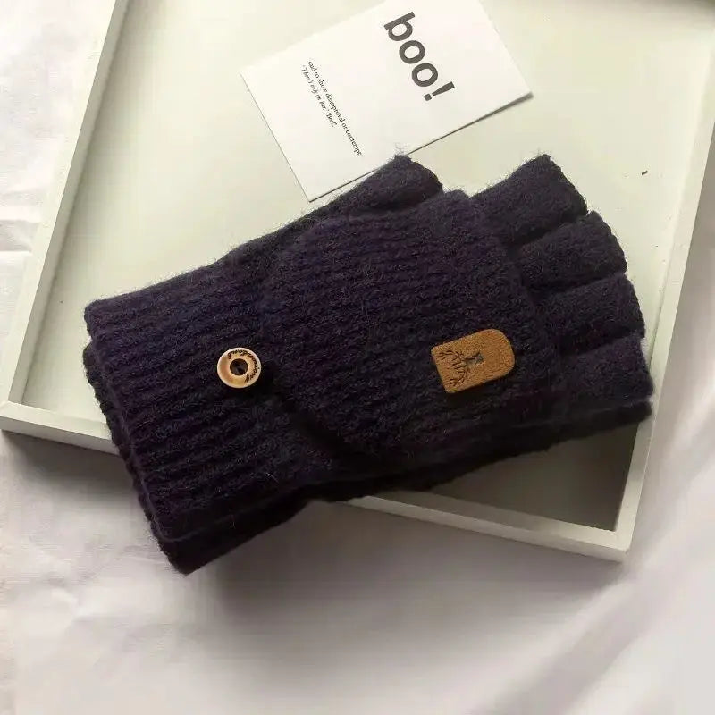 Knitted Fingerless Gloves Warm Winter Thickened Design Touch Screen Compatible For Men And Women