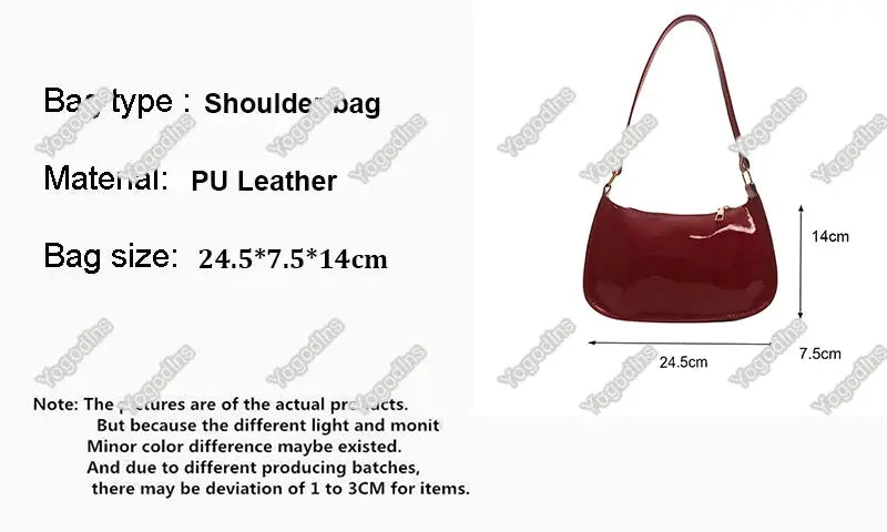 Retro red PU leather shoulder bag by Simples Market; 24.5 × 7.5 × 14 cm, casual hobo style.