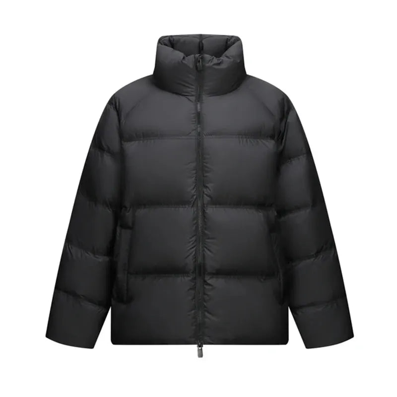 Semir down jacket, black unisex short puffer coat with high collar and front zip