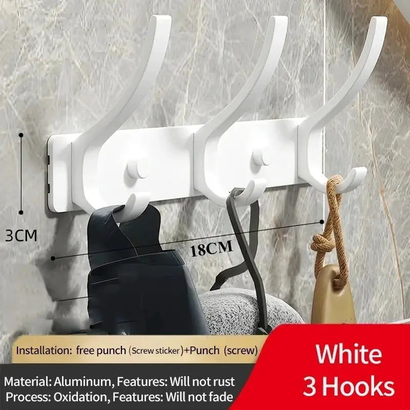 Black White Folding Robe Hooks Aluminum Wall Rack for Bathroom