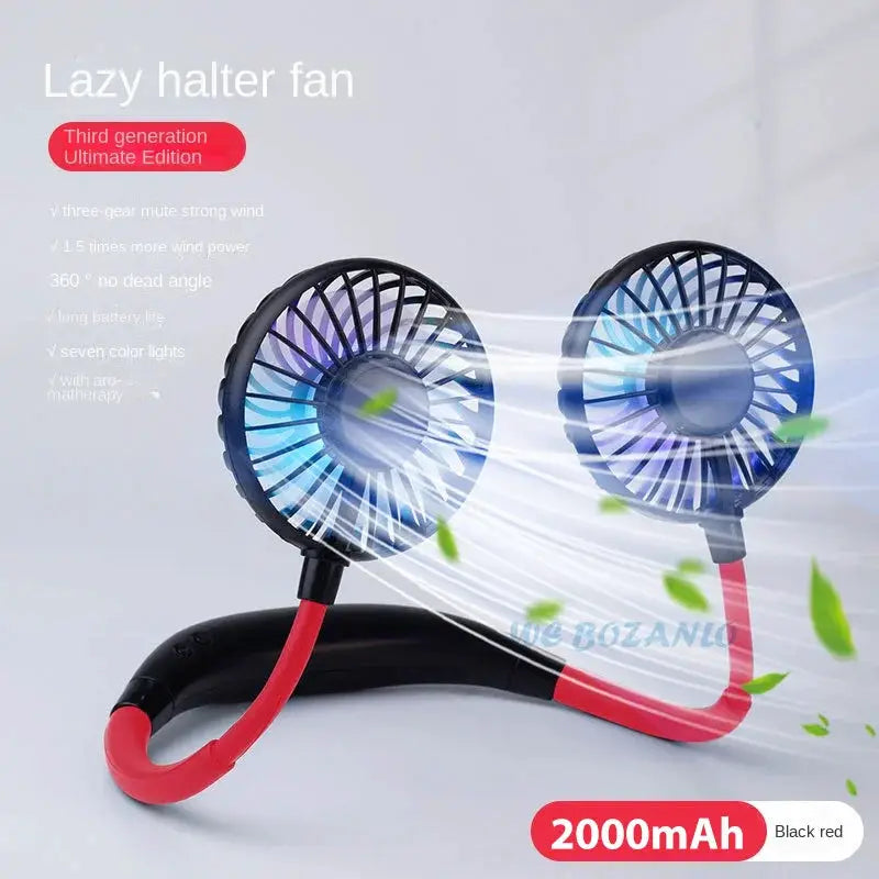USB Portable Neck Fan Hands Free Dual Mini Sports Fan 3 Speed Adjustable Rechargeable 360 Degree Rotation