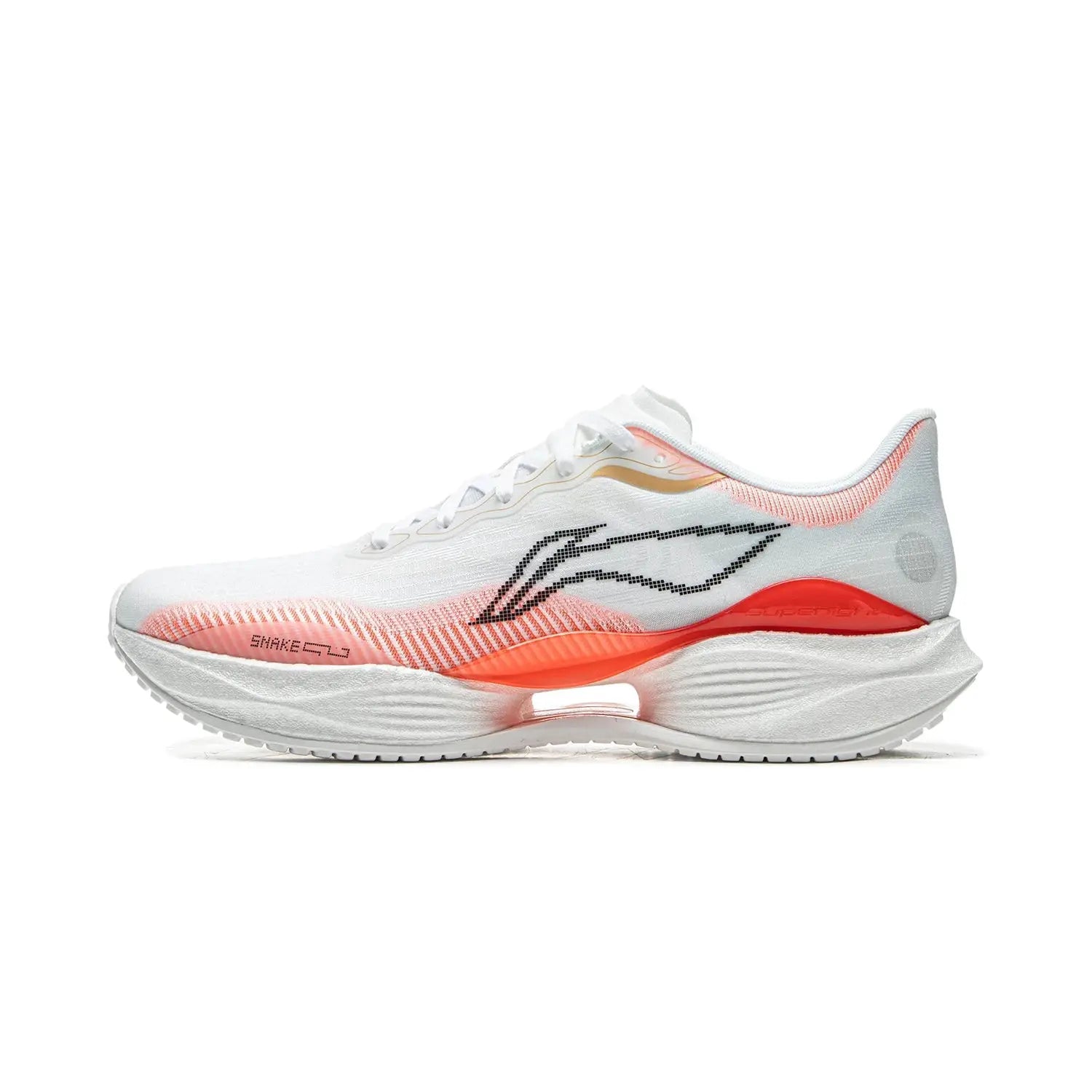 Li-Ning Super Light running shoe, white with coral accents and orange midsole, lightweight trainer