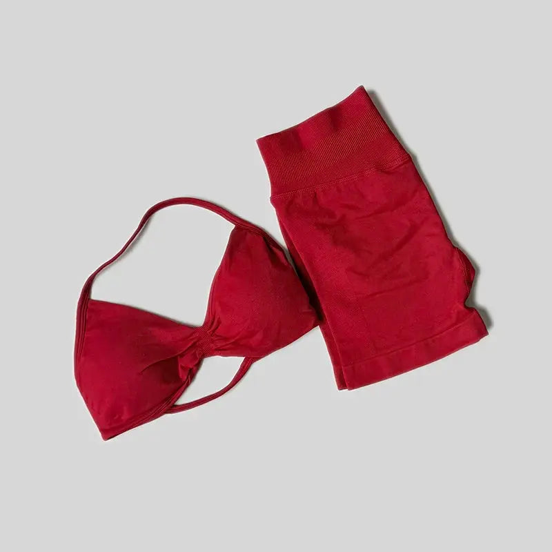 Impact Gym Set Women Halter Neck Tank Top High Waist Seamless Shorts