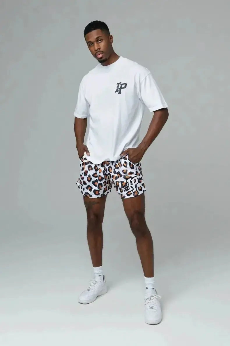 Men's IP Trend shorts with leopard print, quick-dry mesh fabric, Simples Market