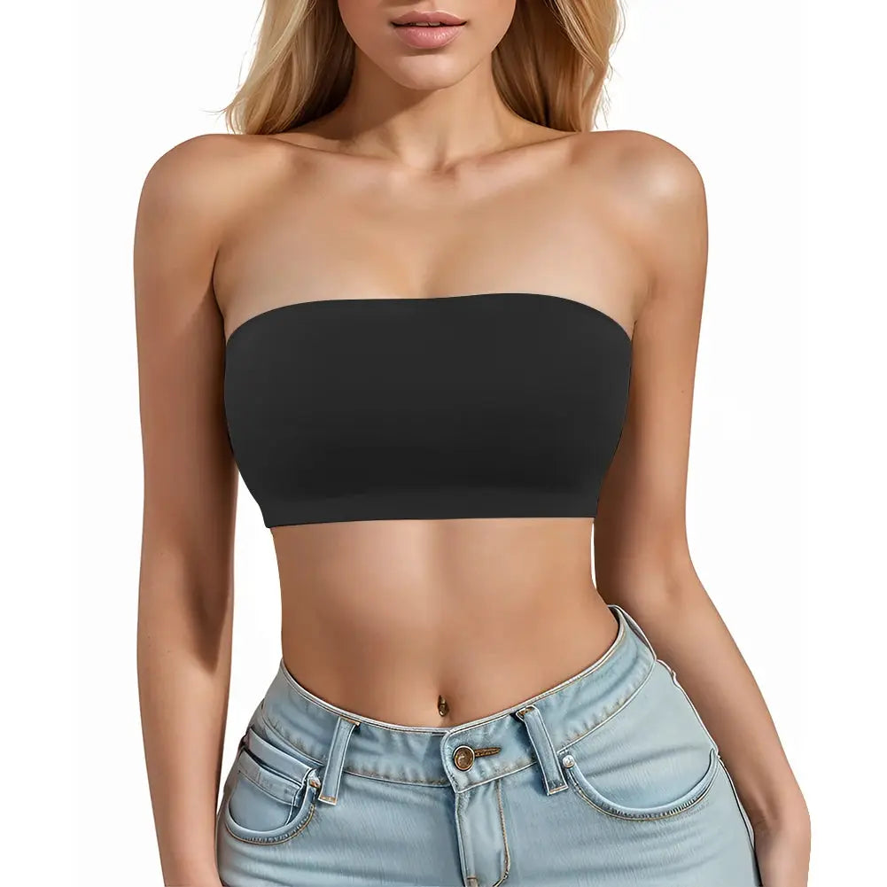 Simples Market seamless strapless tube top bra in black with silicone non-slip grip