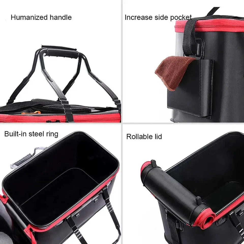 AquaEdge Portable Collapsible Fishing Bag Live Fish Box Water Container And Tackle Organizer For Camping