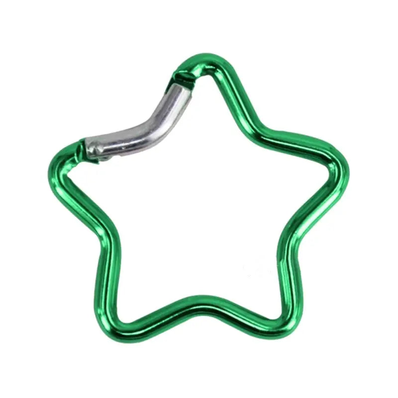Star-shaped green aluminum alloy carabiner clip with spring locking by Simples Market