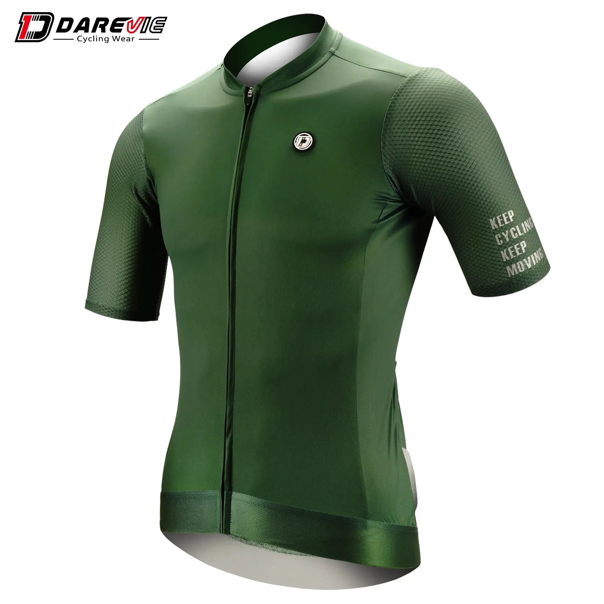 DAREVIE green long-sleeve cycling jersey with breathable fabric, SPF 50+, chest logo