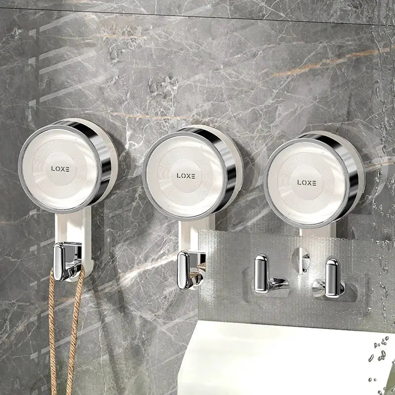 LOXE chrome bathroom suction hook set; three wall-mounted double hooks