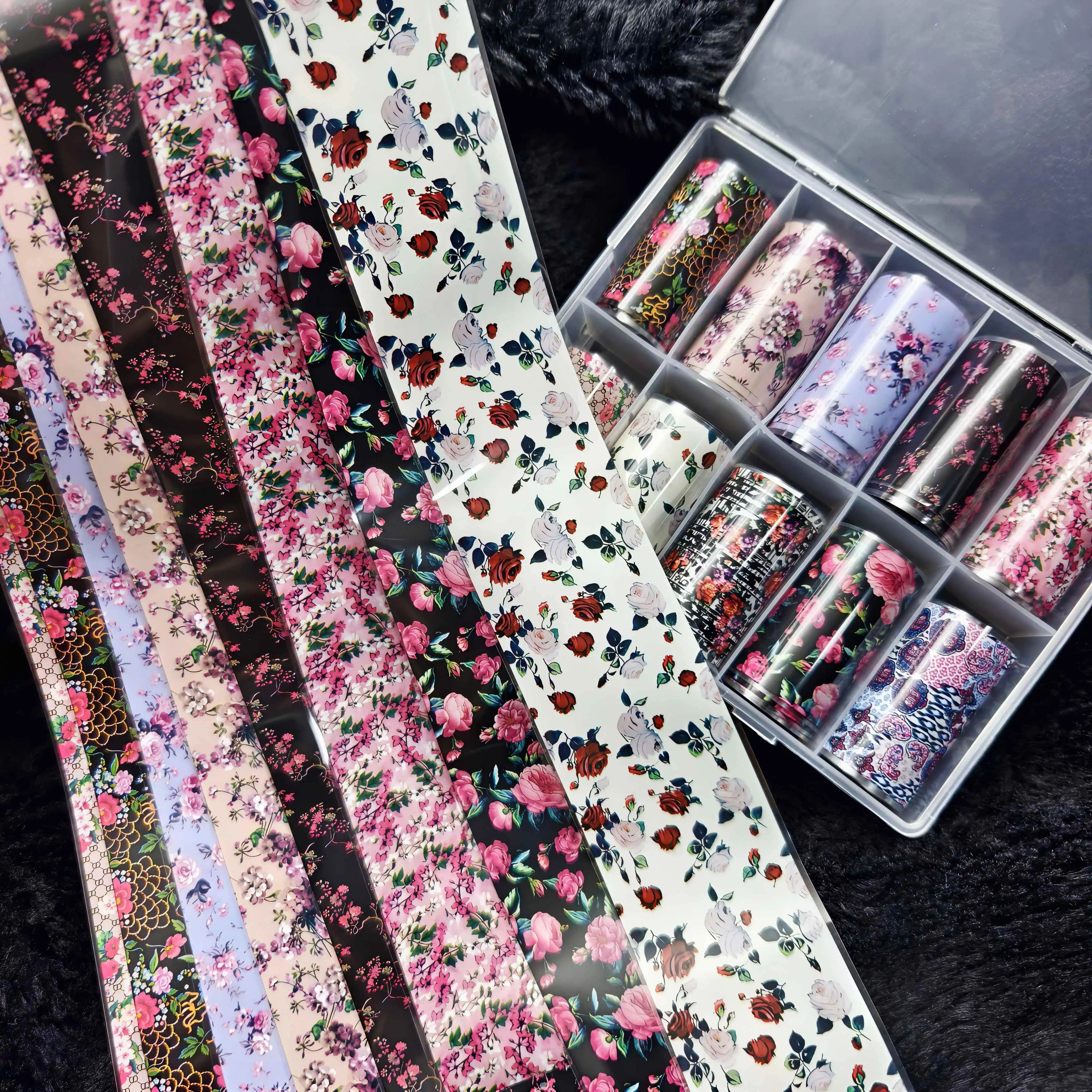 Simples Market 10 rolls of floral nail foil sheets in assorted colors for nail art and decals