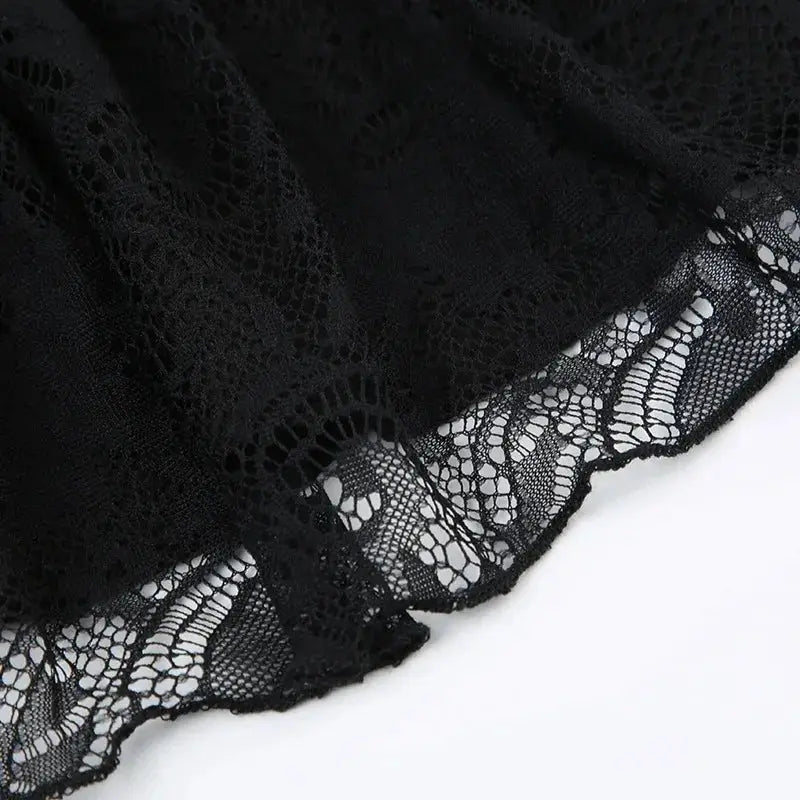 Goth Y2K black lace trim bow A-line mini skirt by Simples Market