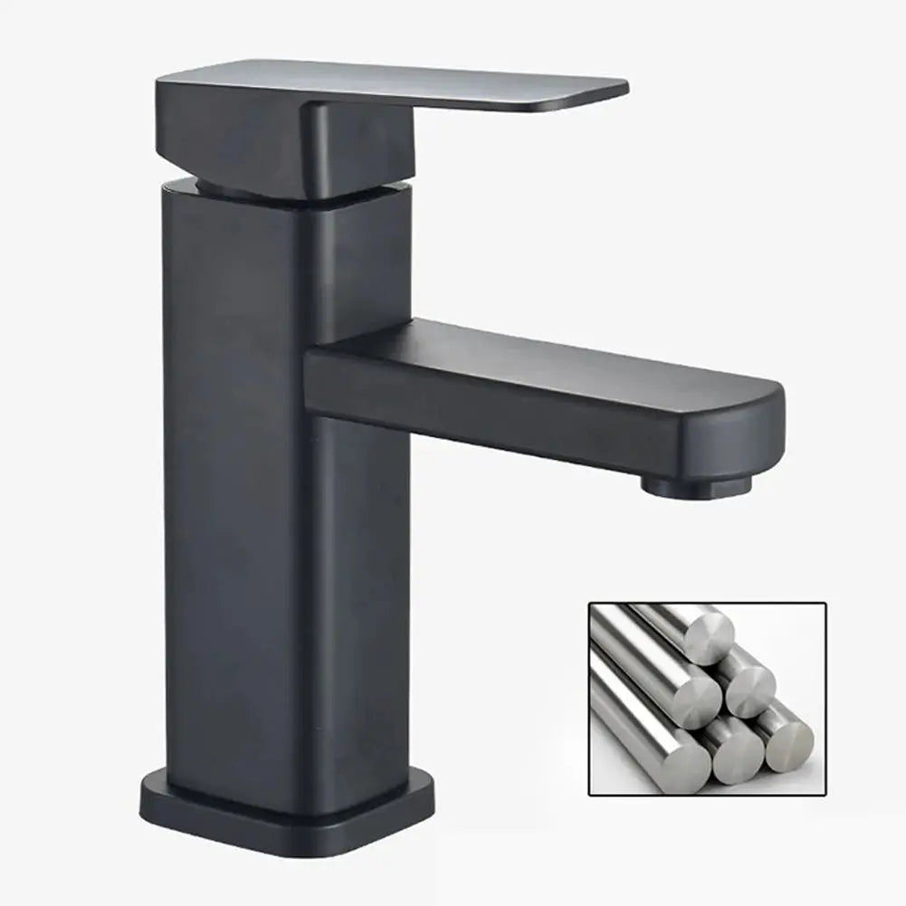 Black matte deck-mounted bathroom faucet with single lever hot/cold mixer for vanity sink