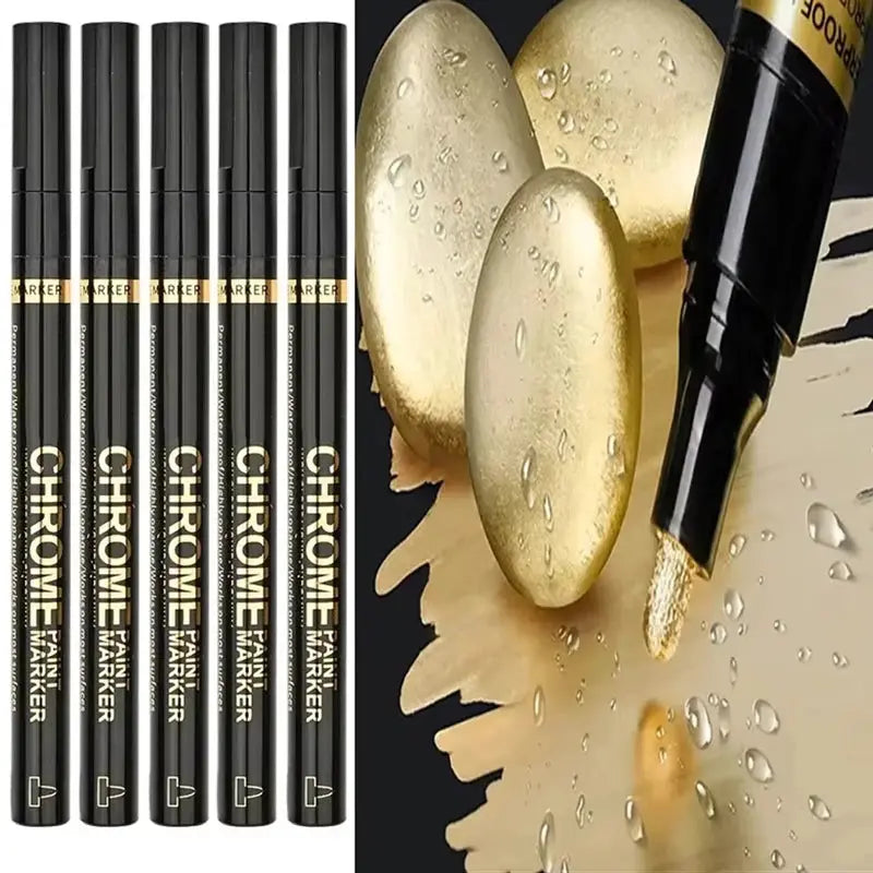 Simples Market chrome paint markers set of six with metallic gold swatch and 2mm nib