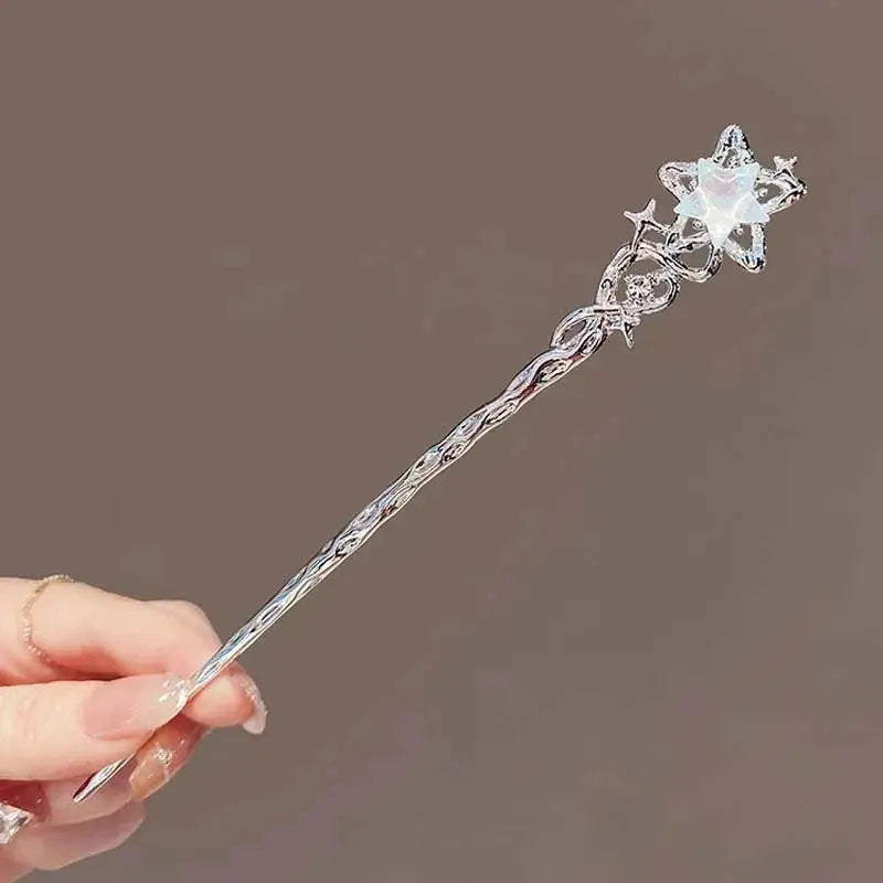 Vintage Moonstone Moon Star Hair Sticks For Women Chinese Style Cross Tassel Hairpin Hair Chopsticks Hair Accessories
