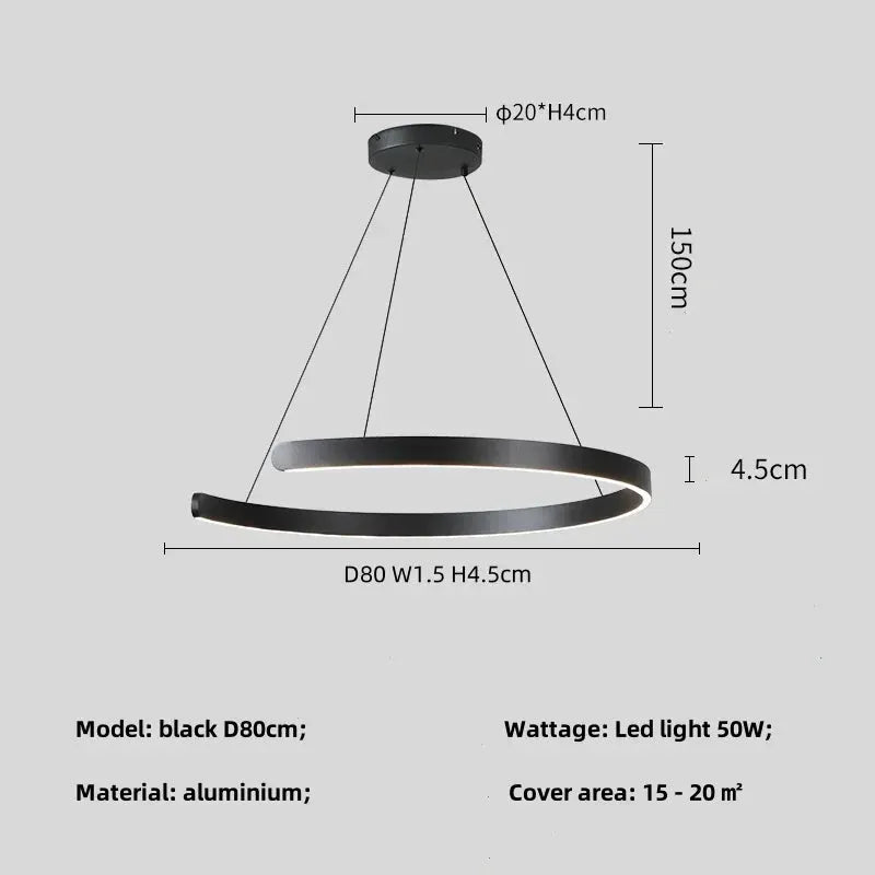 Ring ceiling chandelier LED pendant lamp, black aluminium, by Simples Market