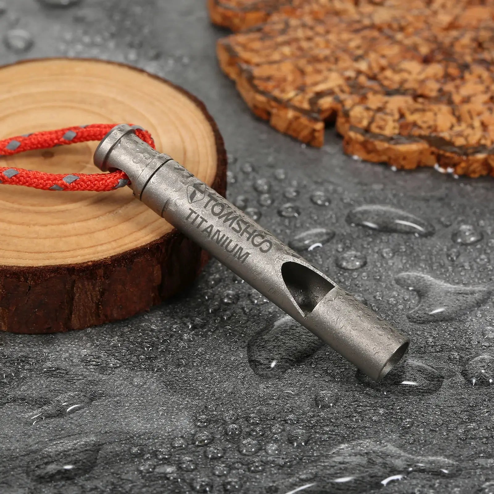 TOMSHOO titanium emergency whistle with red cord for outdoor survival and camping