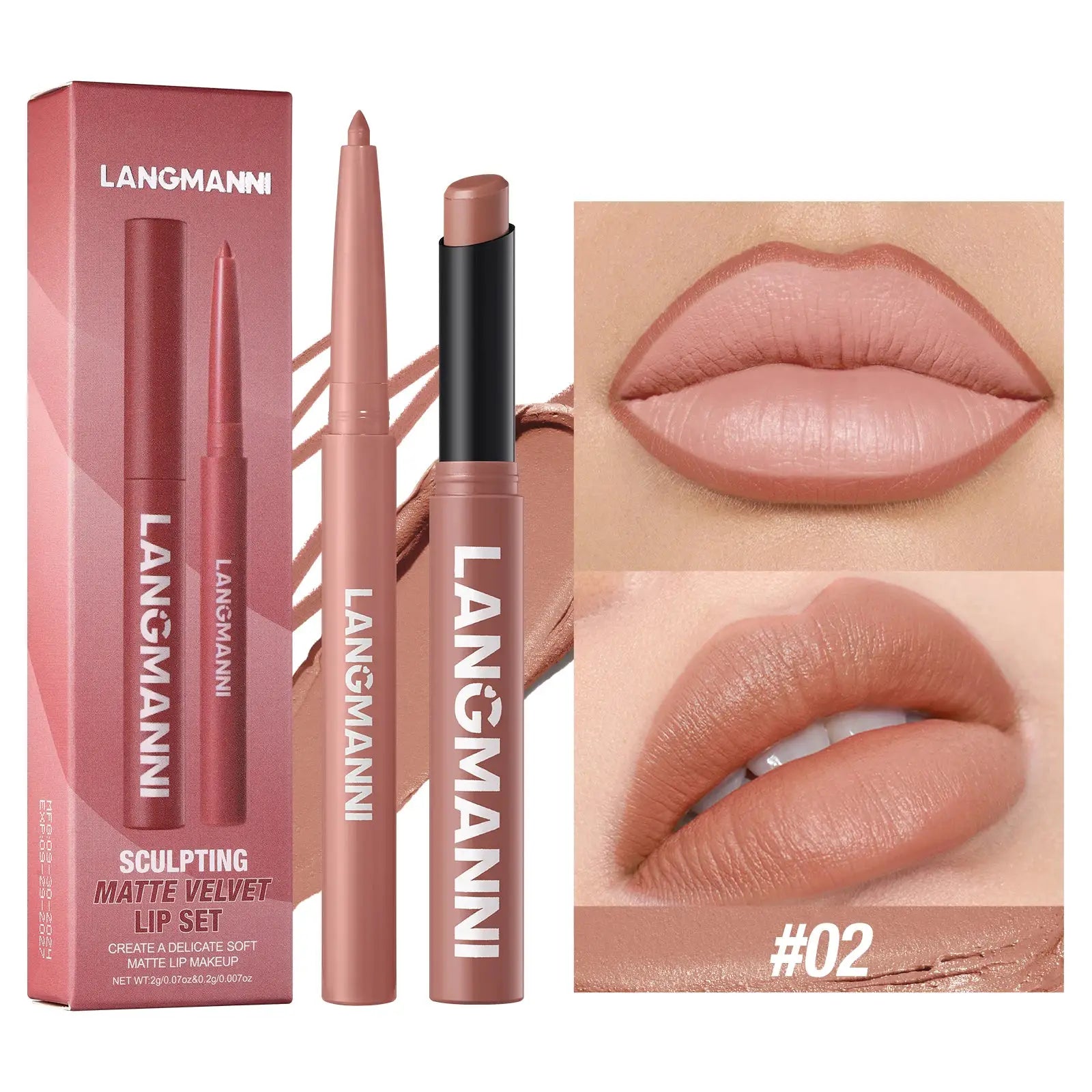 Luxelle Lip Liner and Lipstick Duo Waterproof Smudge Proof Long Lasting Wear Easy to Apply