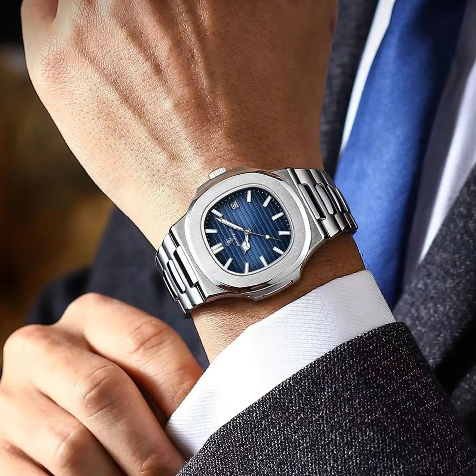 POEDAGAR Square Luxury Men Wristwatch Waterproof Luminous Date Stainless Steel Male Clock Business Sports Quartz Watches For Men