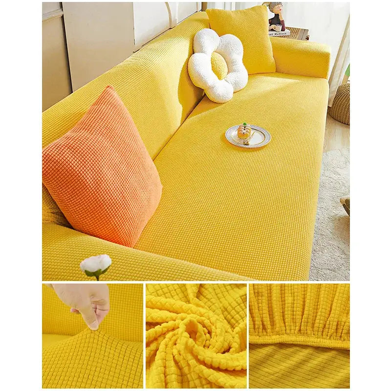 Simples Market elastic jacquard sofa cover for yellow L-shaped sectional; stretch couch slipcover