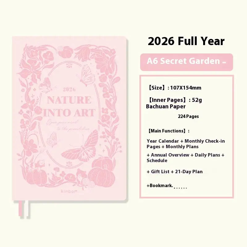 Kinbor notebook planner A6 pink Secret Garden cover by Simples Market