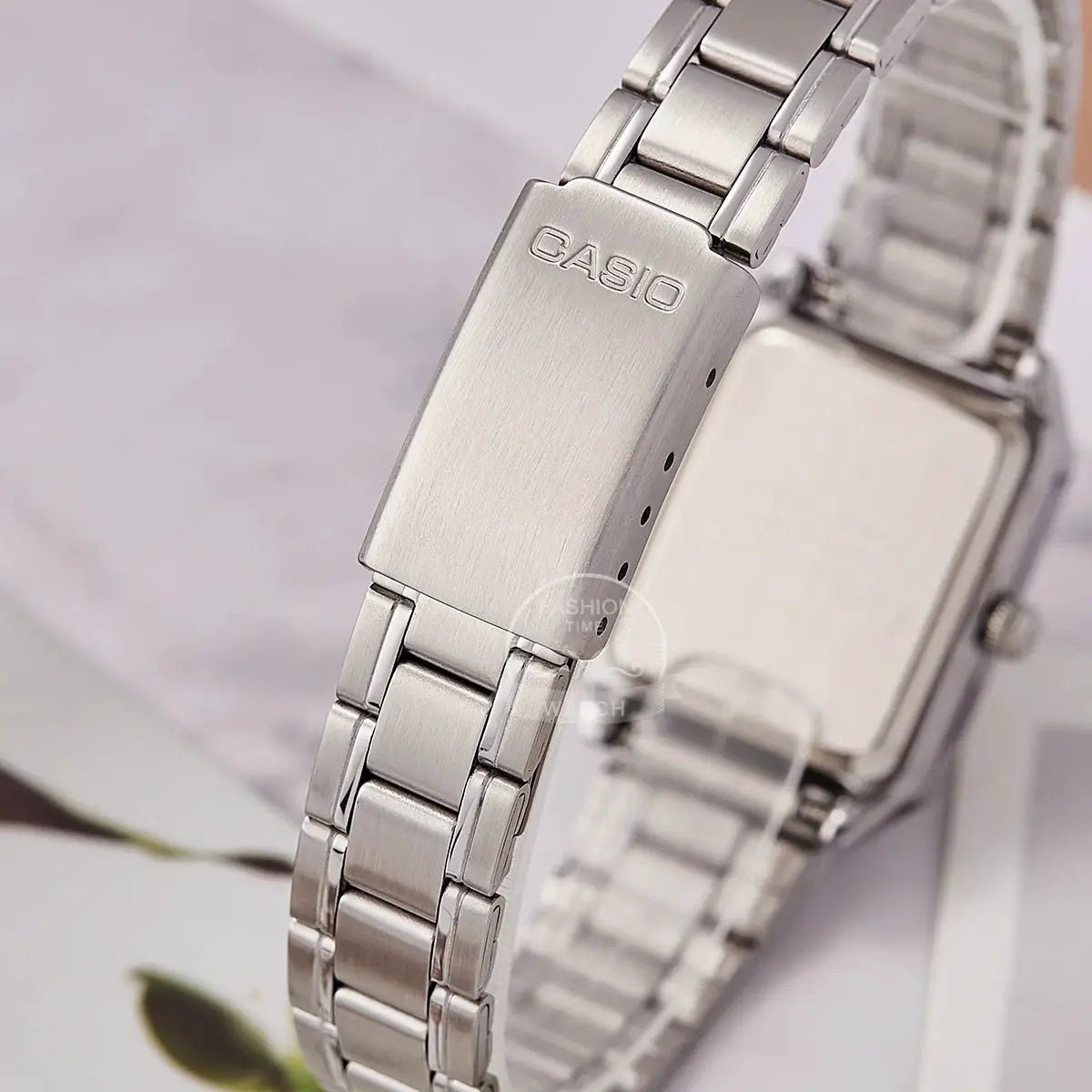 Casio women's stainless steel watch with brushed clasp, 30m water resistant