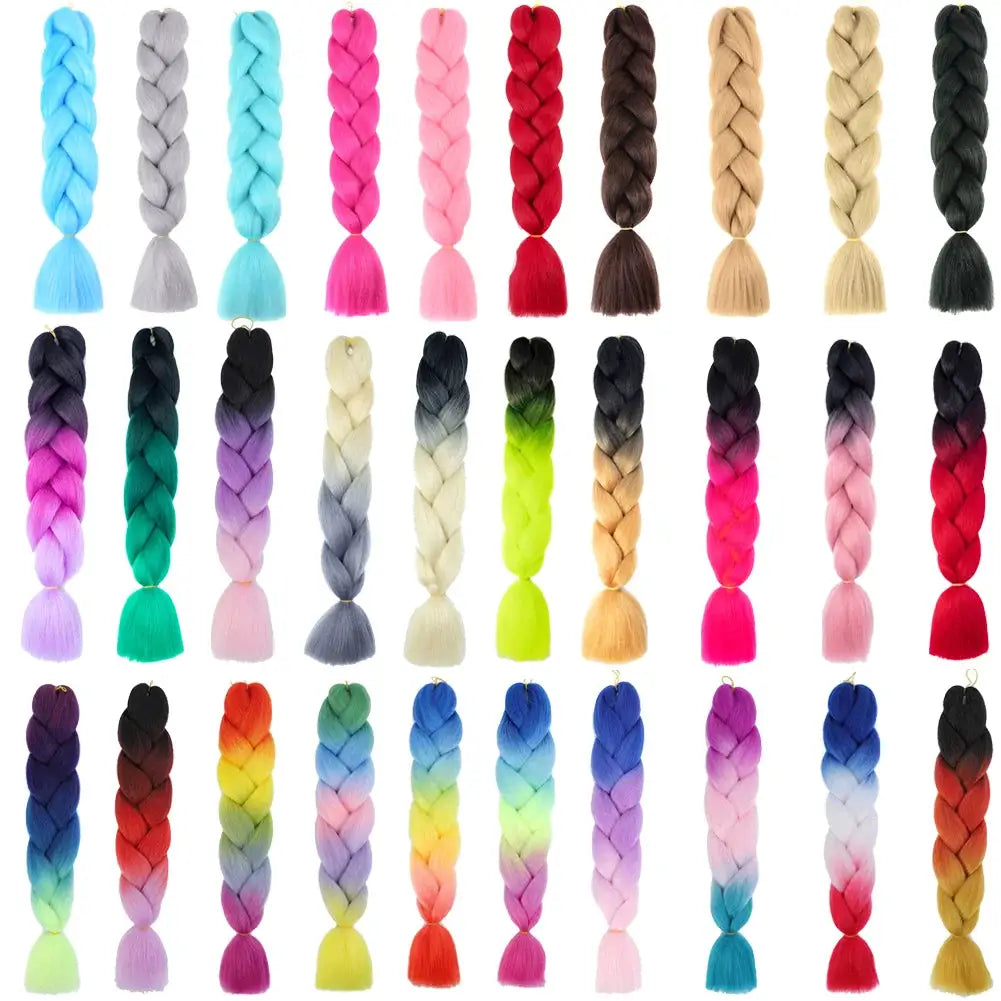24-inch jumbo synthetic braiding hair extensions in assorted colors for crochet braids