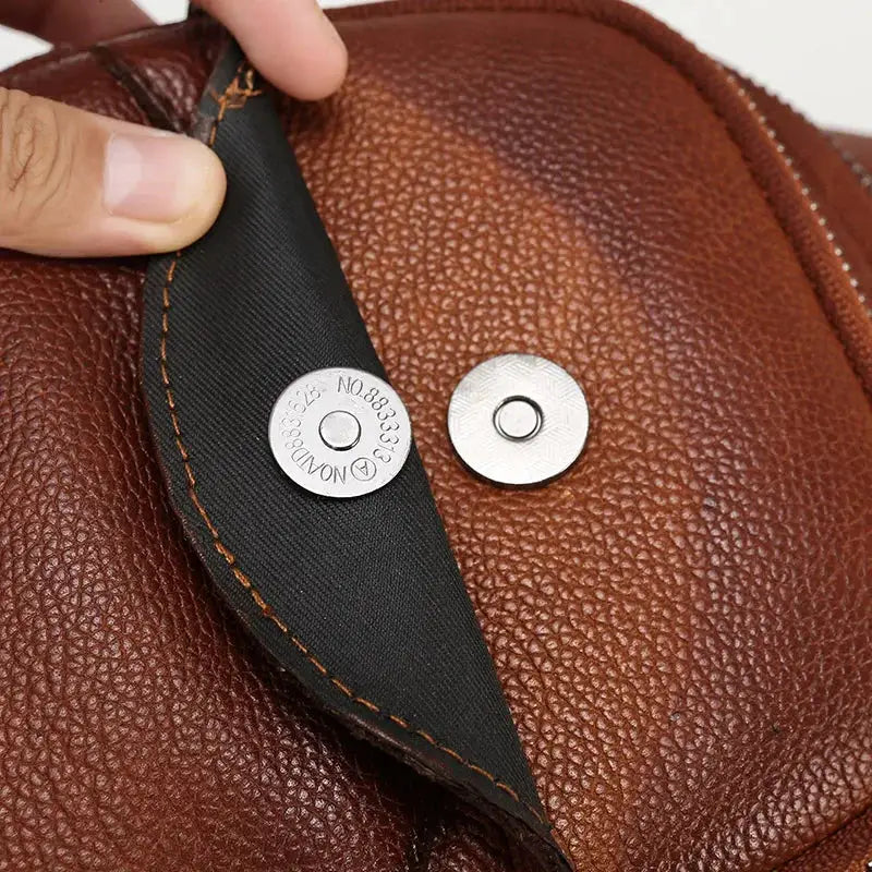 Men's chest bag in brown pebble leather with black strap, large-capacity crossbody
