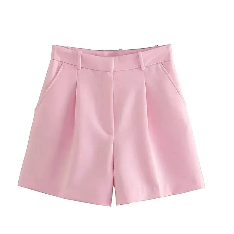 HXAO Pleated Baggy High Waist Shorts For Women Summer 2024 White Black Pink Polyester Broadcloth Casual Comfort