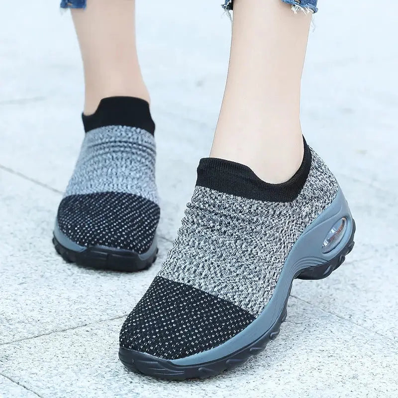 StrideEase Womens Walking Trainers Fly Weave Sock Sneakers Breathable Air Mesh Uppers Slip On Comfort