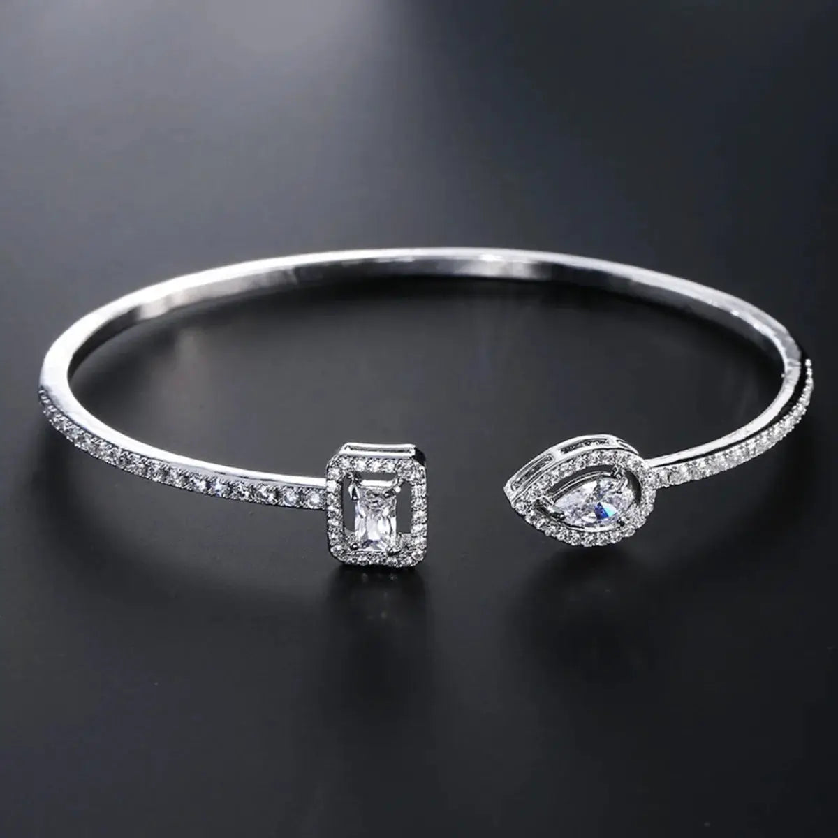 Luxury Geometry Gold Color Cuff Bangles For Women With Cubic Zirconia Accents Bracelet Jewelry