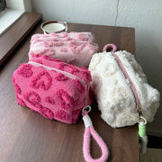 Plush Makeup Bags With Handle Portable Travel Cosmetic Storage Organizer Love Print