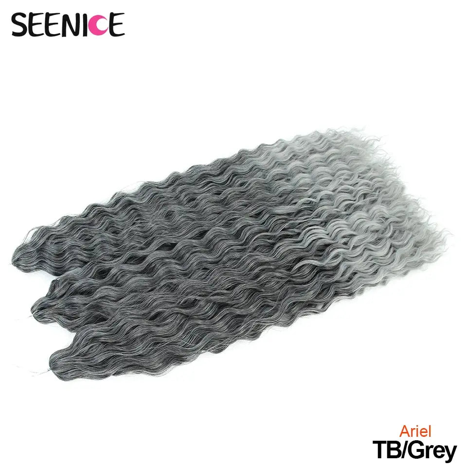 SEENICE Ariel Curl crochet hair extensions by Simples Market, grey ombre, 22-inch synthetic water-wave braids