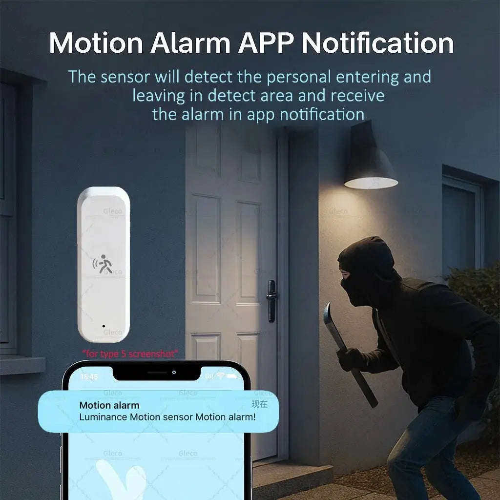 PIR motion sensor with temperature, humidity, and illuminance monitor by Gleco, Zigbee 3.0, Tuya Smart Life compatible