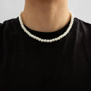 Mens Imitation Pearl Beaded Short Choker Necklace White Beaded Chain Jewelry For Men 2026 Fashion Accessory
