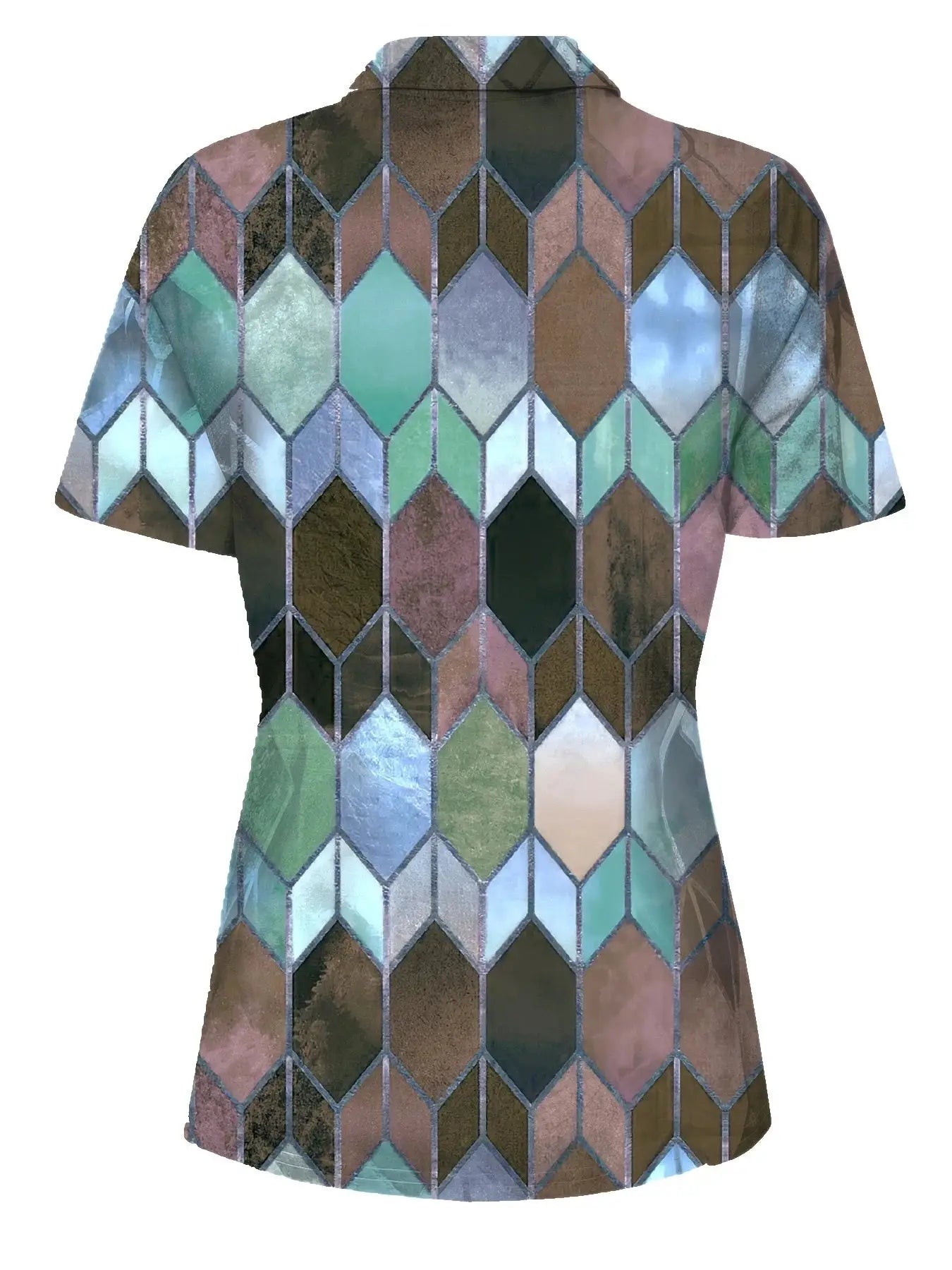 Versatile All Season Women's Polo Shirt With Zip And Geometric Pattern