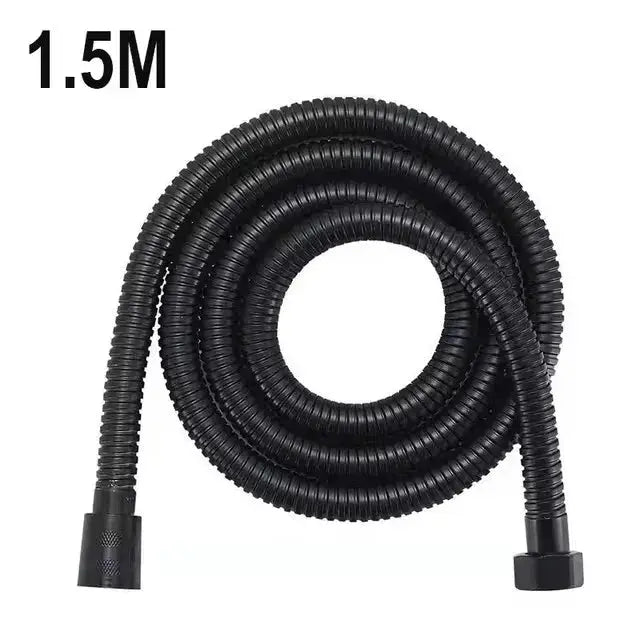 Shower hose 1.5m black stainless steel spiral, flexible bathroom plumbing tube
