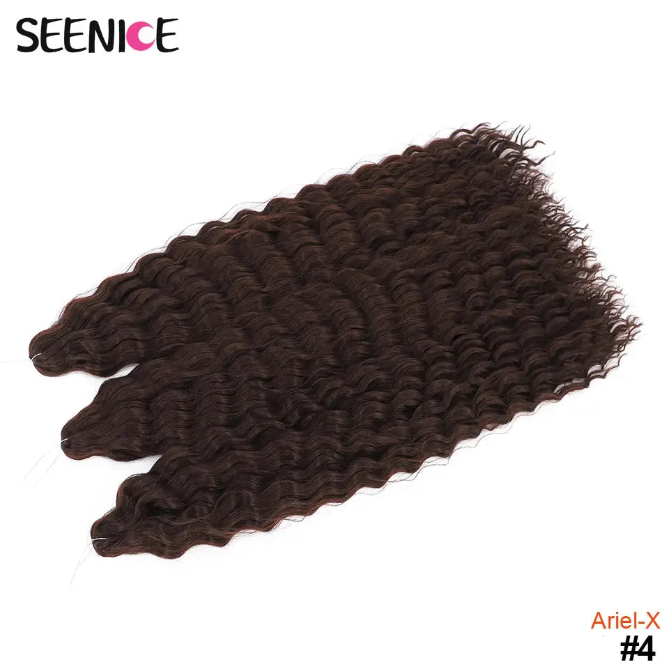 Seenice Ariel-X crochet hair, water wave deep curl, #4 dark brown, 2 bundles