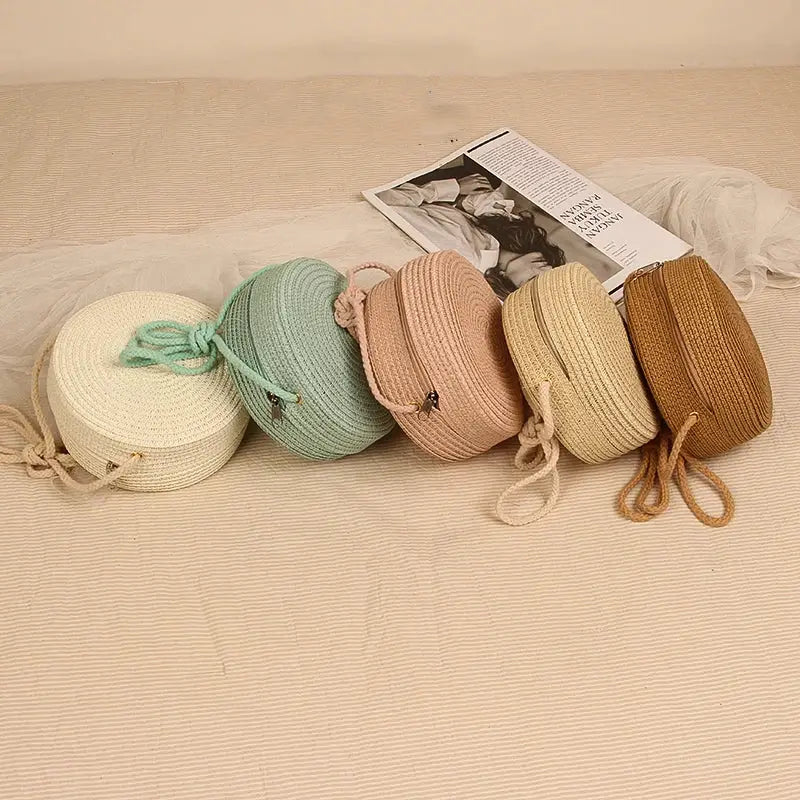 Summer Round Straw Bag for Women Handmade Woven Shoulder Bag Travel Rattan Beach Crossbody Bag
