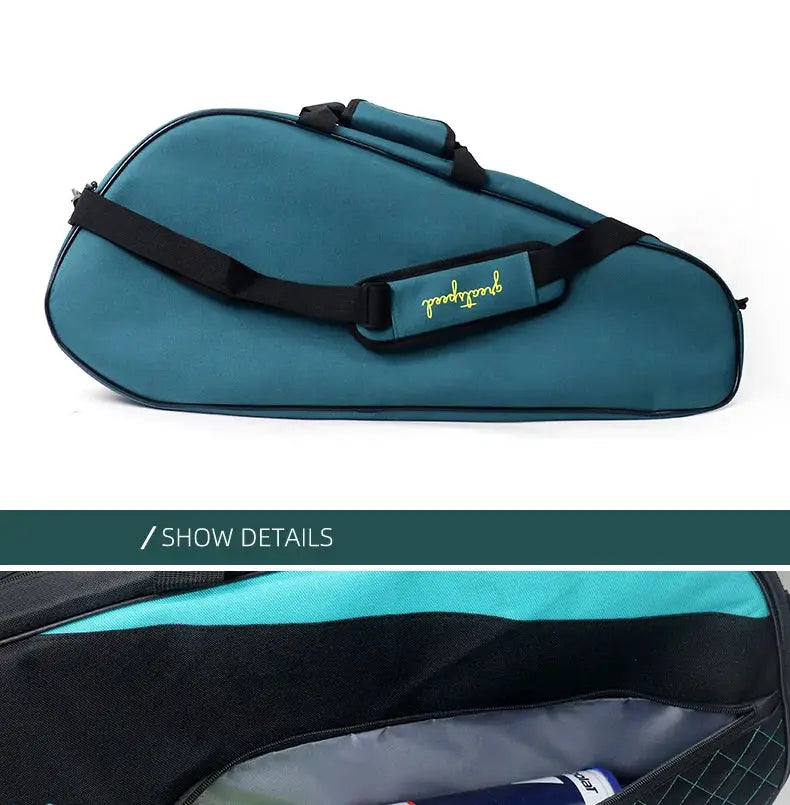 Greatspeed 3-piece tennis/badminton racket bag in teal with padded one-shoulder strap