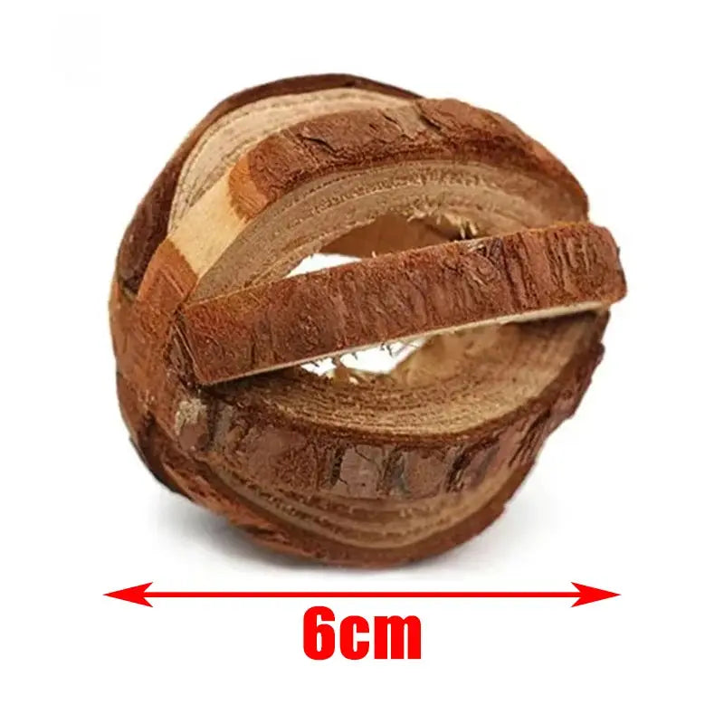 Wooden braided ball chew toy for small pets, 6 cm diameter