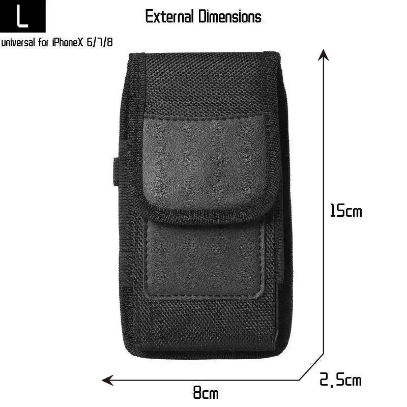 Simples Market black nylon mobile phone waist bag with belt loop, compact fanny pack (15x8x2.5 cm).