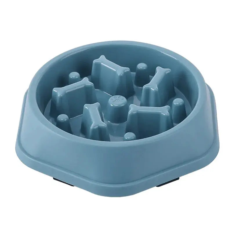 Blue slow-feeding pet bowl with raised inner pegs; anti-choking design and non-slip base