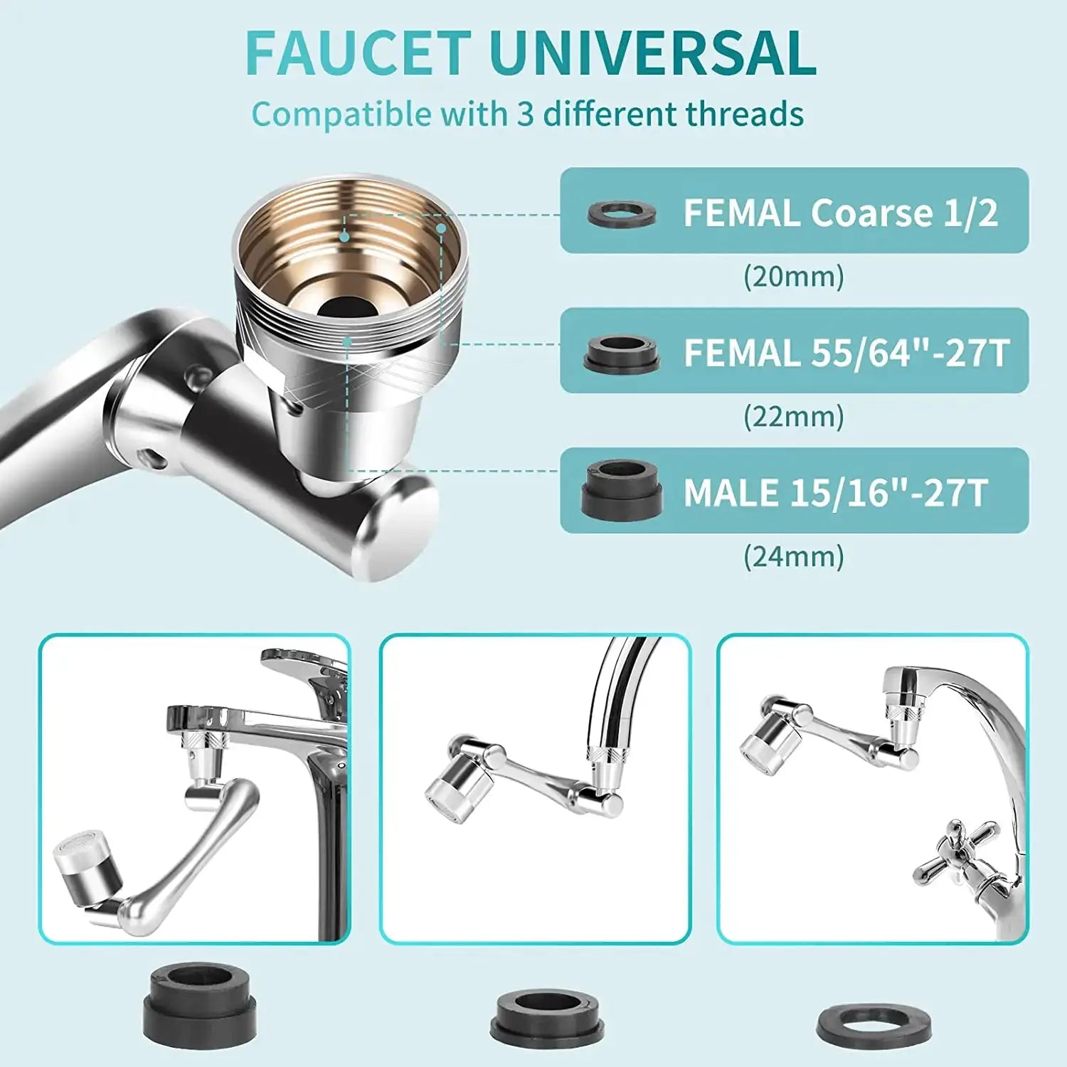 Brass faucet extender by Simples Market with 4 adjustable modes and 1440° swivel for universal kitchen taps