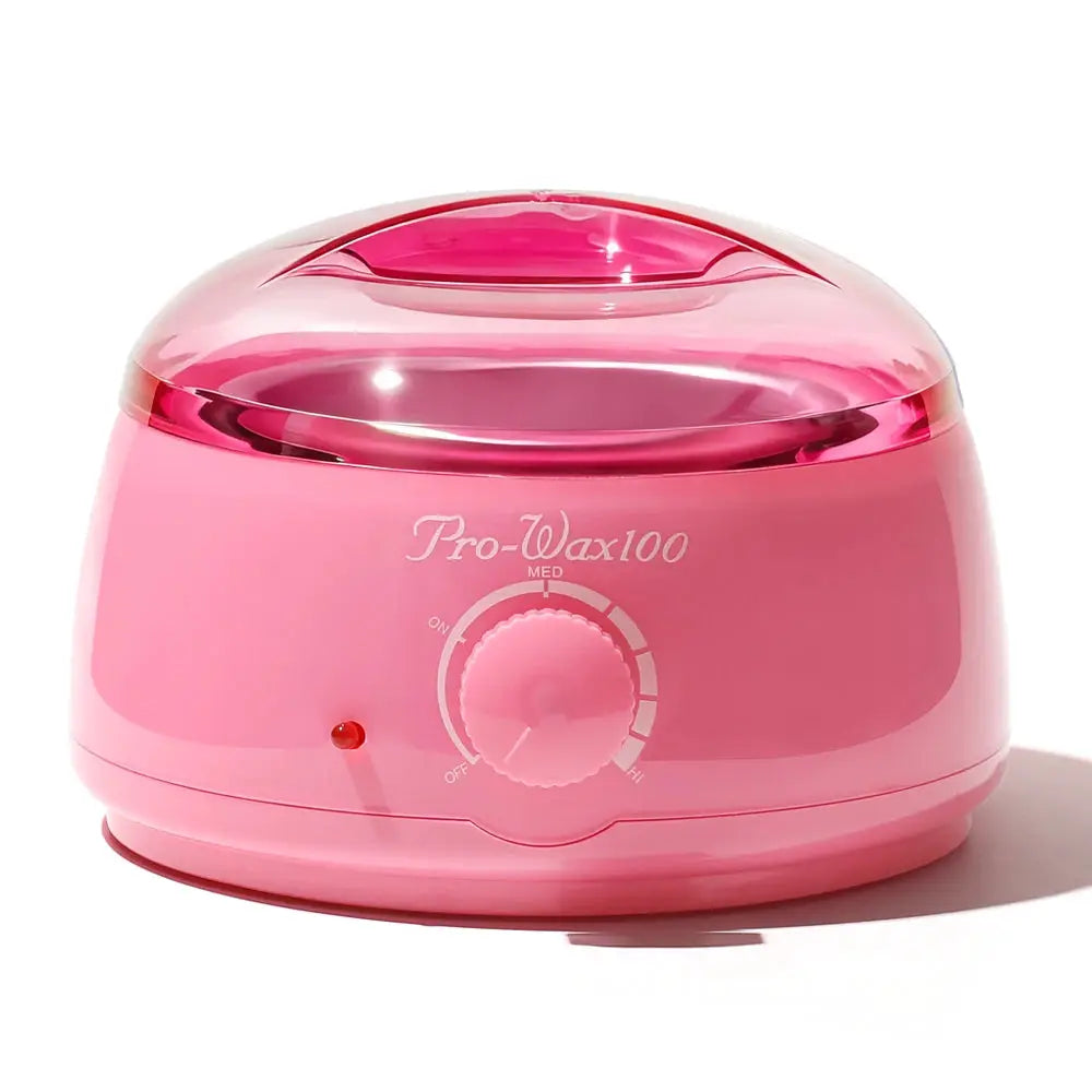 Pink Pro-Wax100 electric wax warmer with adjustable temperature dial and translucent lid.