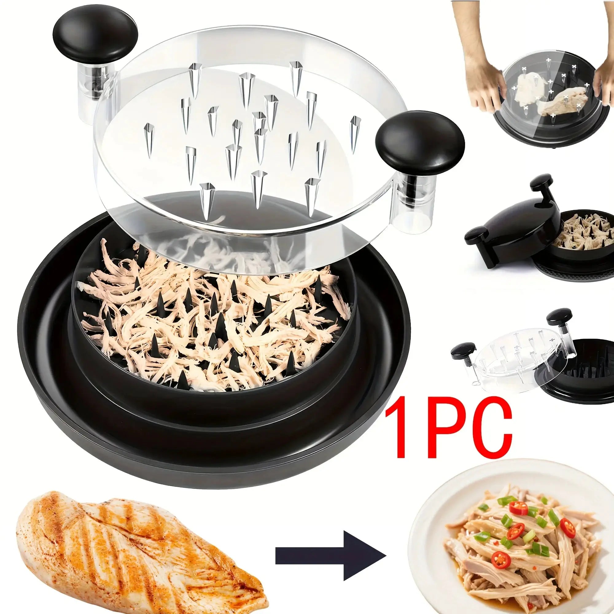Upgraded Chicken Shredder With Transparent Cover Large Non Slip Blades For Meat And Vegetables Easy To Clean