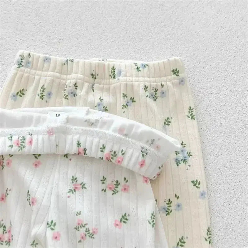 LittleLuxe Baby Floral Cotton Pajama Set With Lace Trim Long Sleeve Two Piece Sleepwear For Autumn