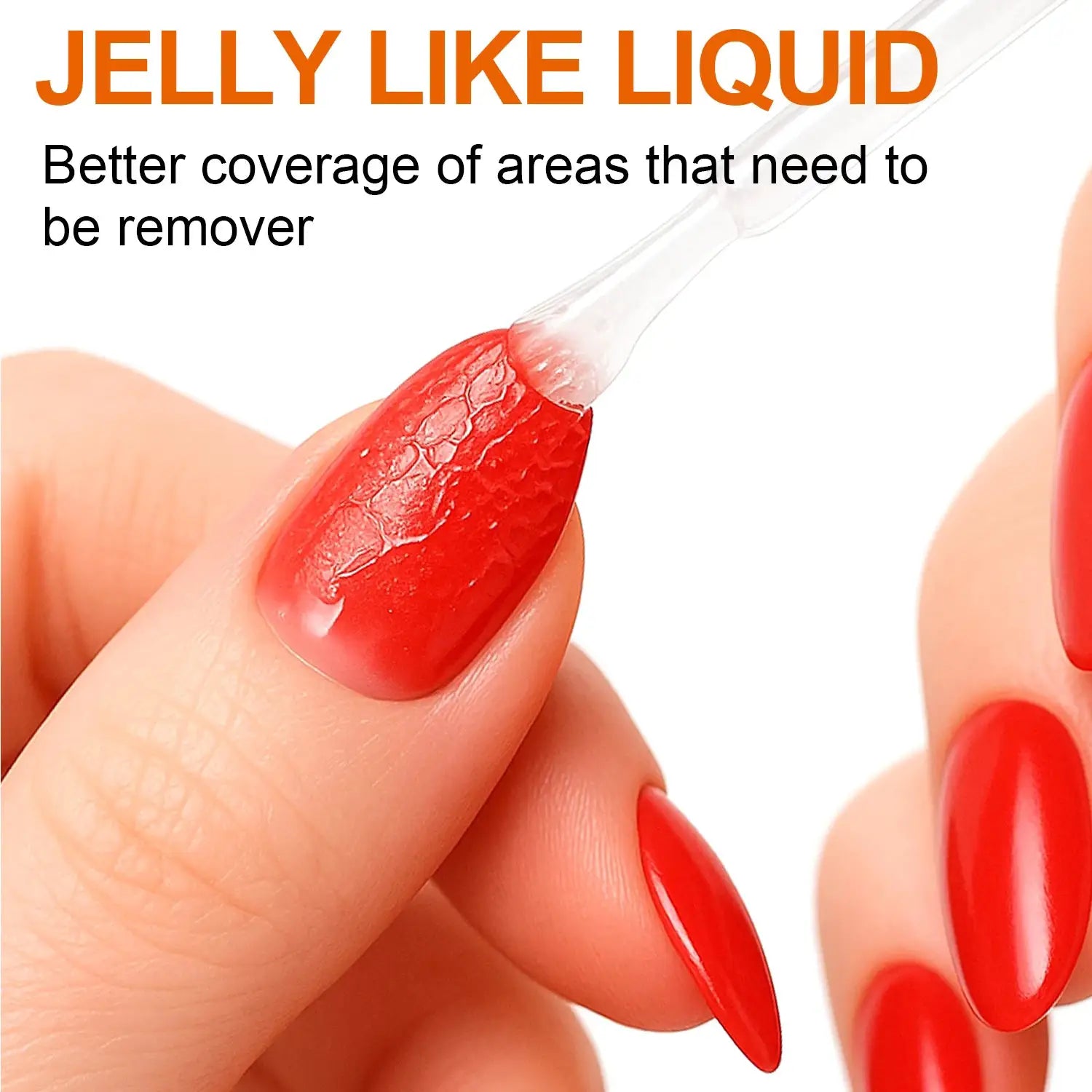 TWOING Nail Gel Polish Remover; clear dropper applying remover to red gel nails