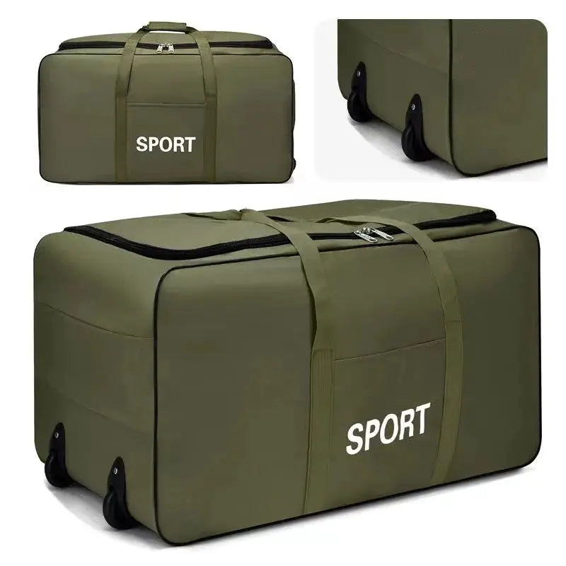 Foldable wheeled luggage storage bag in olive green with handles, large capacity SPORT